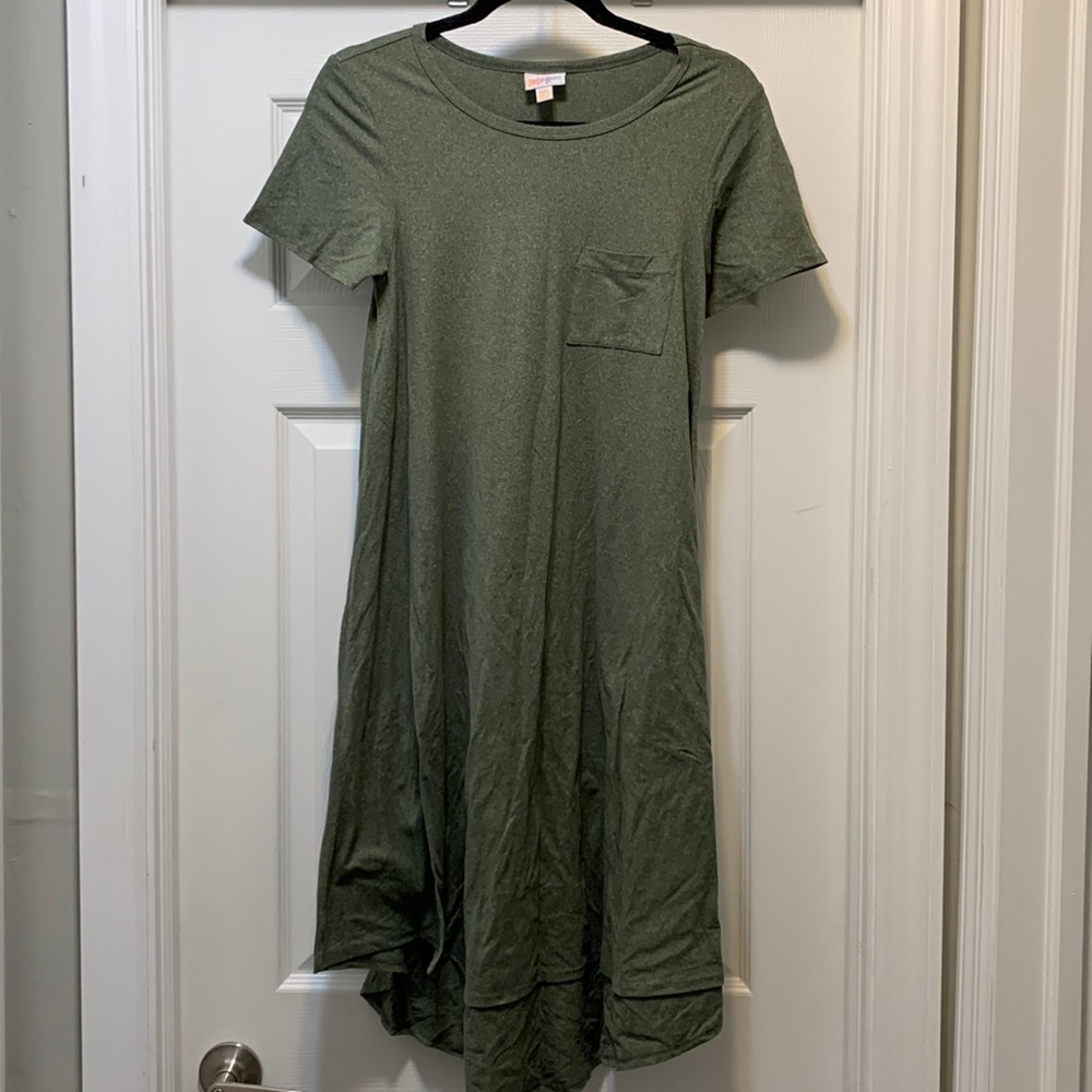 Lularoe Carly t shirt dress - Heathered olive green - size XXS